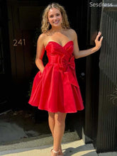 Gorgeous Red Sweetheart Strapless Bow Tie A-line Short Mini Dress Homecoming Dress
